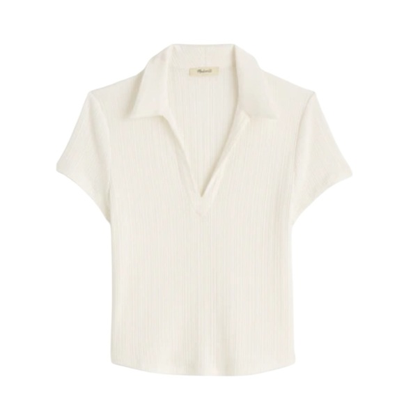 Madewell Ribbed V-Neck Polo Tee in Lighthouse - Picture 1 of 8